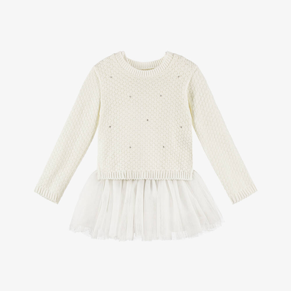 Lapin House-Girls Ivory Diamanté Knit & Glittery Tulle Dress Set | Childrensalon Outlet