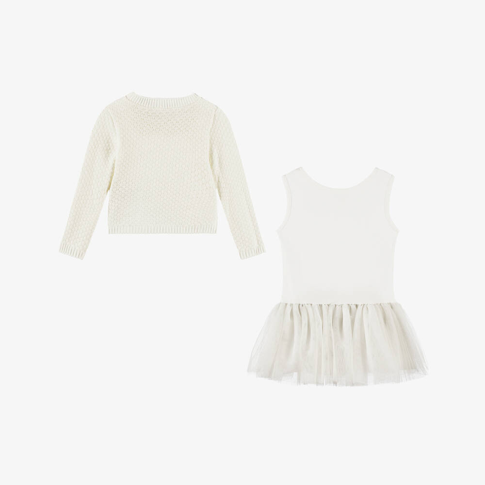 Lapin House-Girls Ivory Diamanté Knit & Glittery Tulle Dress Set | Childrensalon Outlet