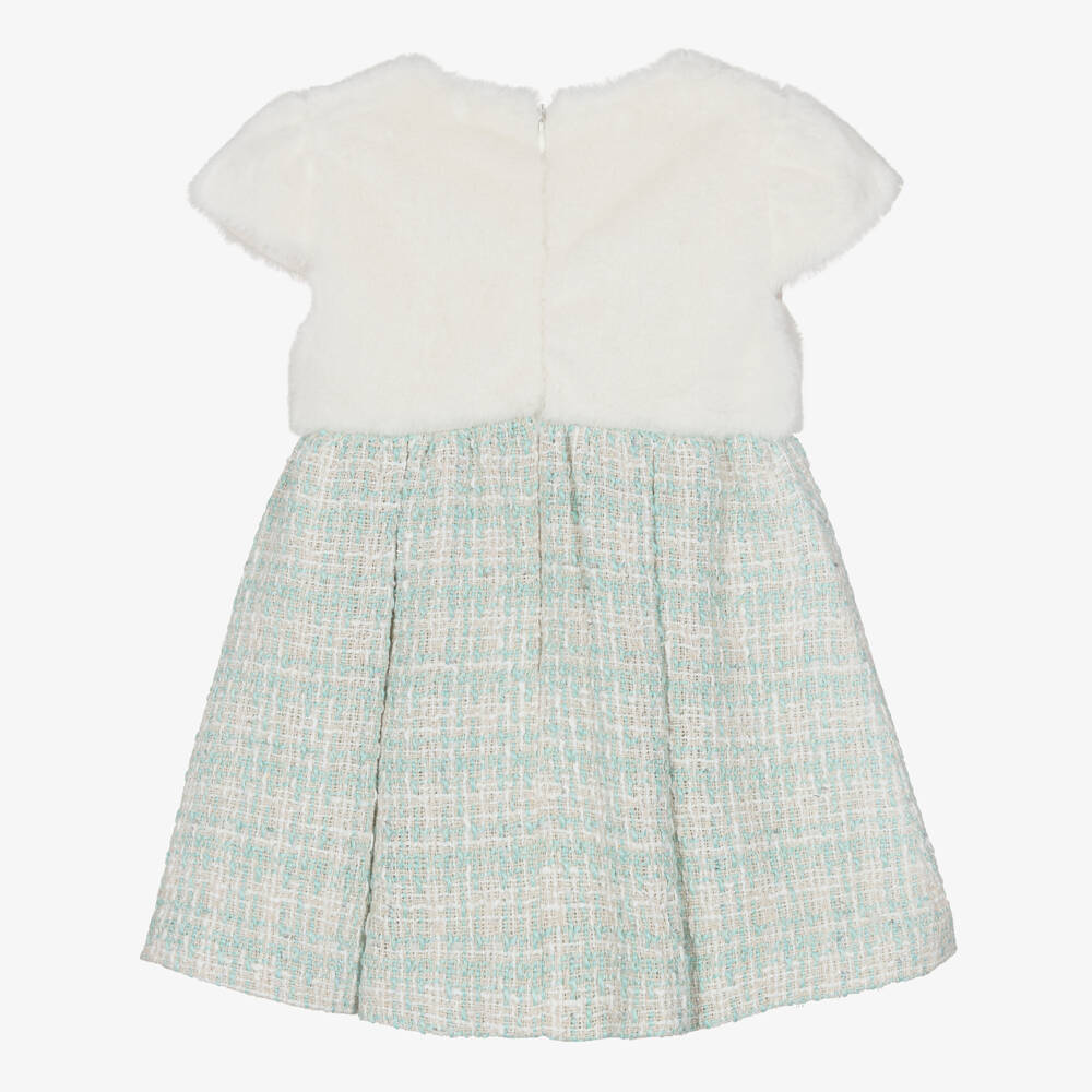 Lapin House-Girls Ivory Faux Fur & Mint Green Tweed Dress | Childrensalon Outlet