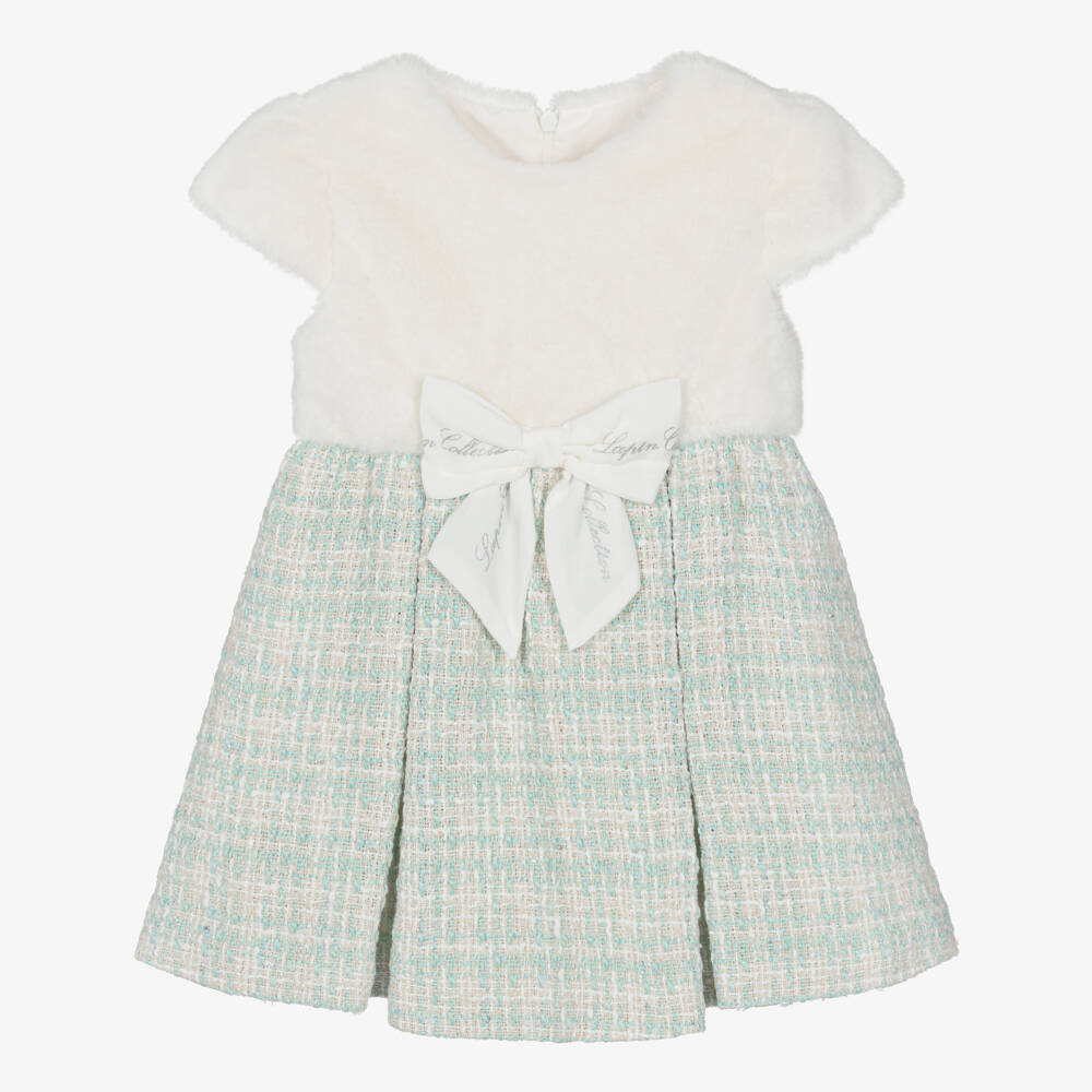 Lapin House-Girls Ivory Faux Fur & Mint Green Tweed Dress | Childrensalon Outlet
