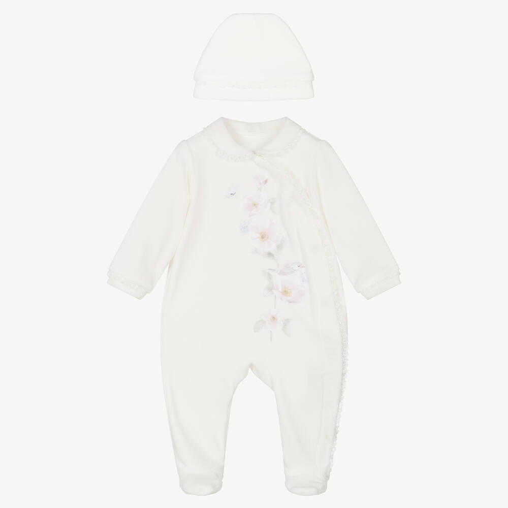 Lapin House-Girls Ivory Floral Babygrow & Hat Set  | Childrensalon Outlet