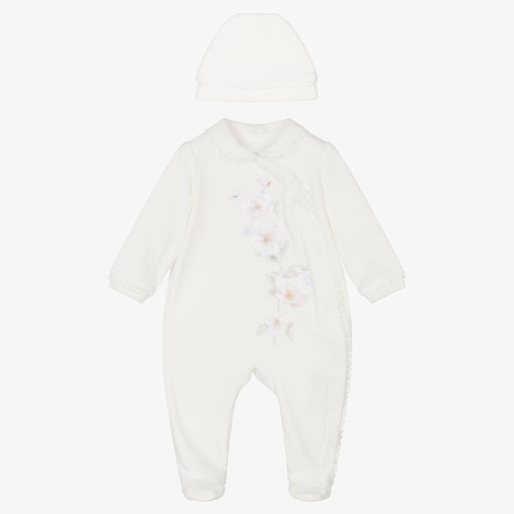 Lapin House - Girls Ivory Floral Babygrow & Hat Set  | Childrensalon