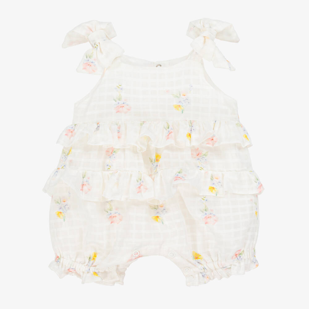 Lapin House-Girls Ivory Floral Cotton Romper | Childrensalon Outlet