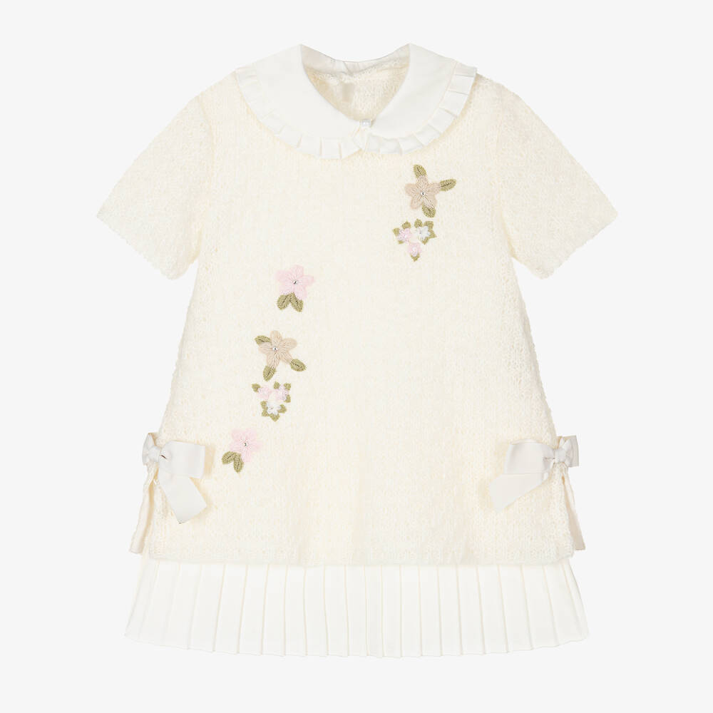 Lapin House - Elfenbeinfarbenes Kleid mit Blumenprint im Set (M) | Childrensalon