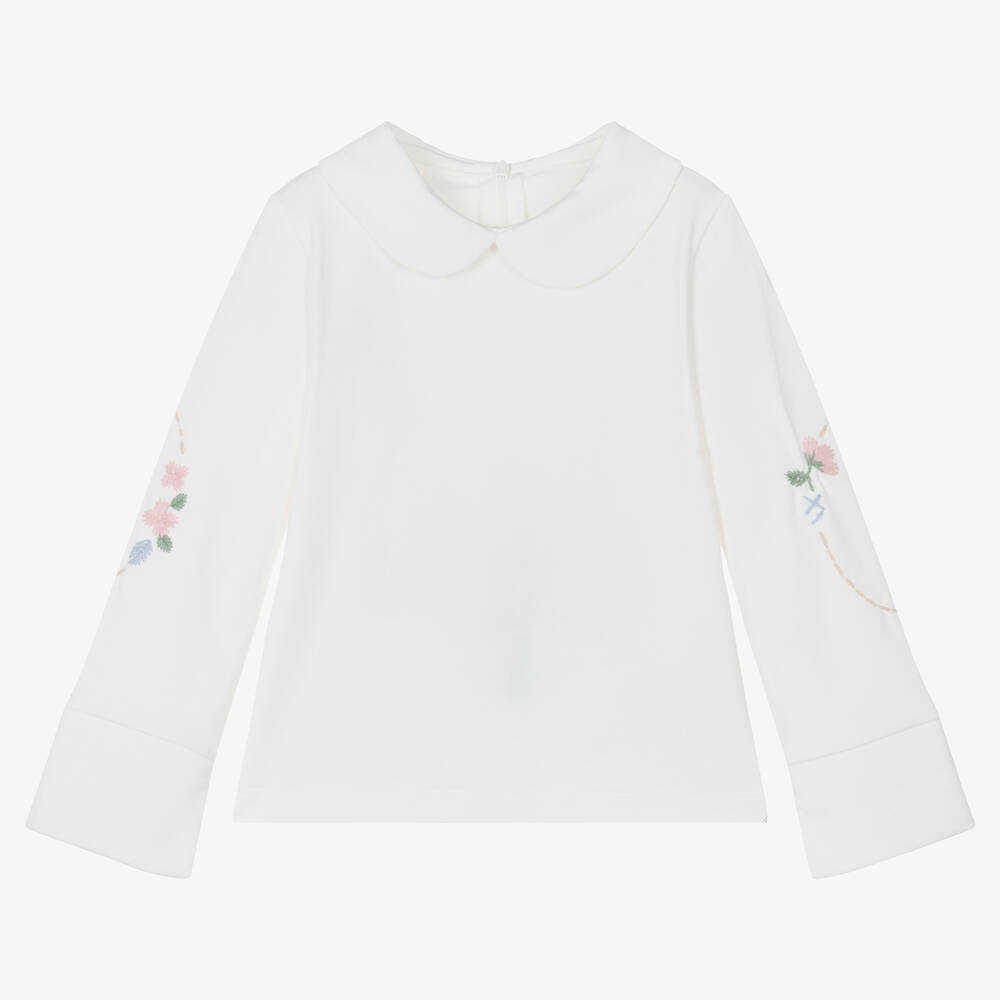Lapin House - Girls Ivory Floral Embroidered Top | Childrensalon