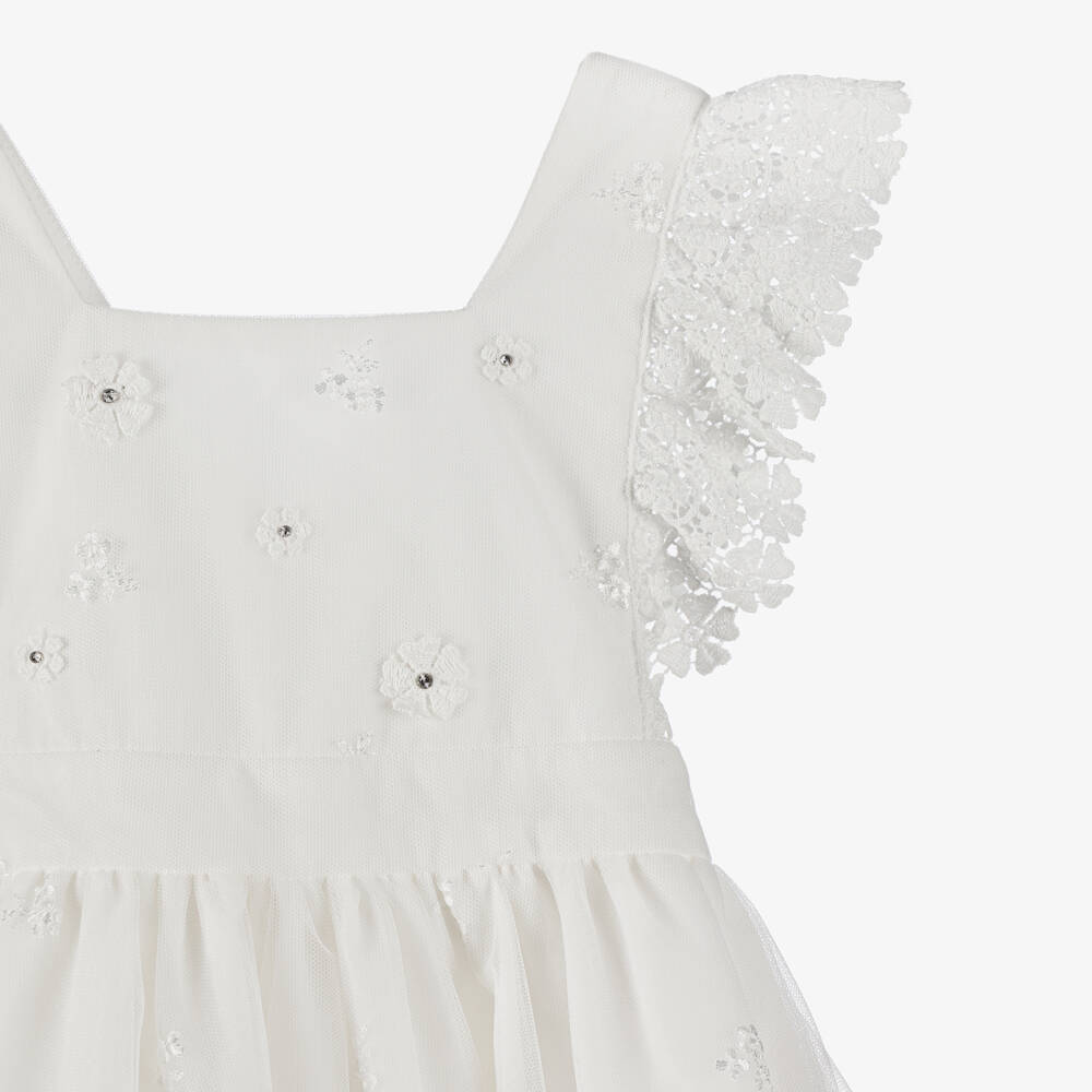 Lapin House-Girls Ivory Floral Lace Tulle Dress | Childrensalon Outlet