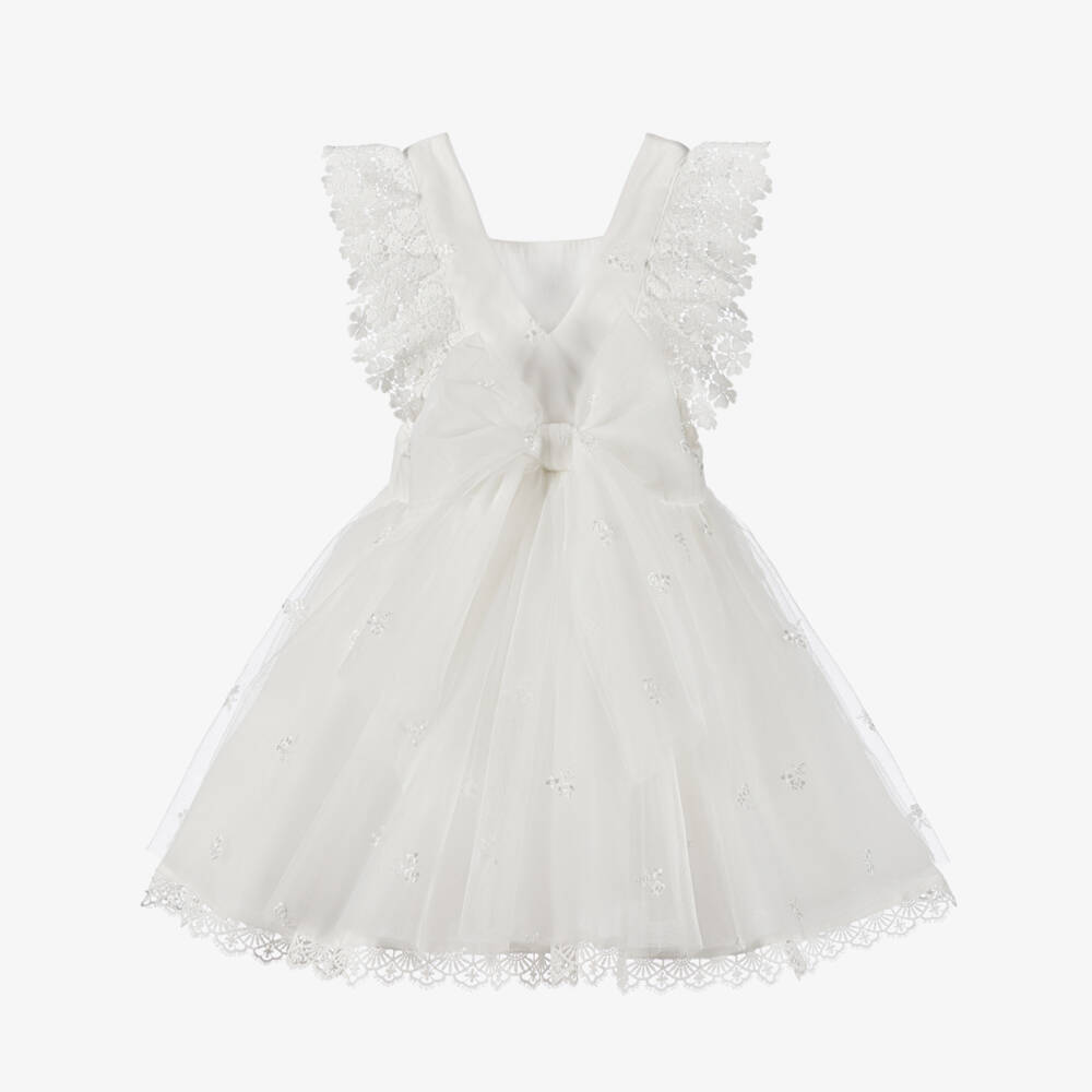 Lapin House-Girls Ivory Floral Lace Tulle Dress | Childrensalon Outlet