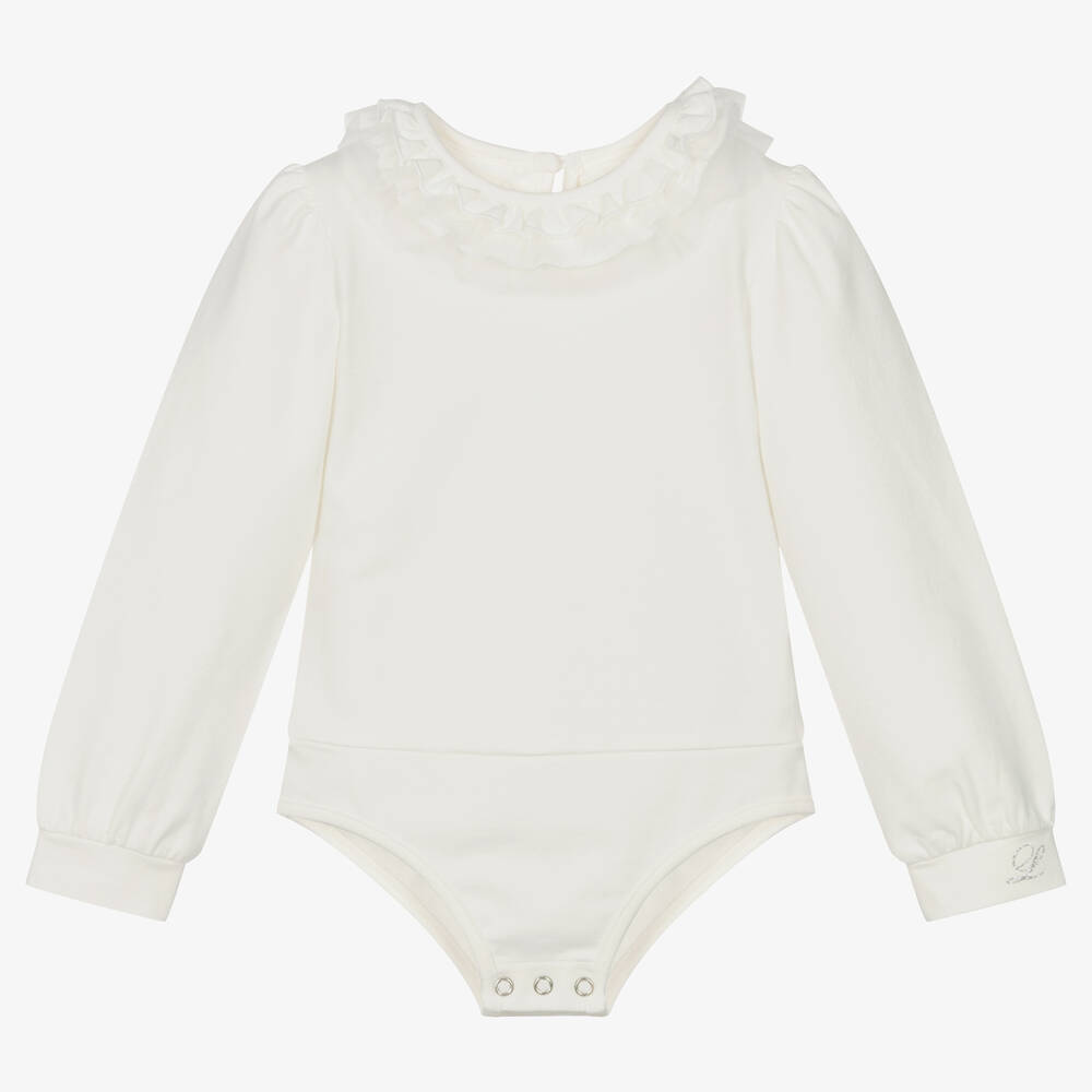 Lapin House - Girls Ivory Frill Collar Bodysuit Top | Childrensalon