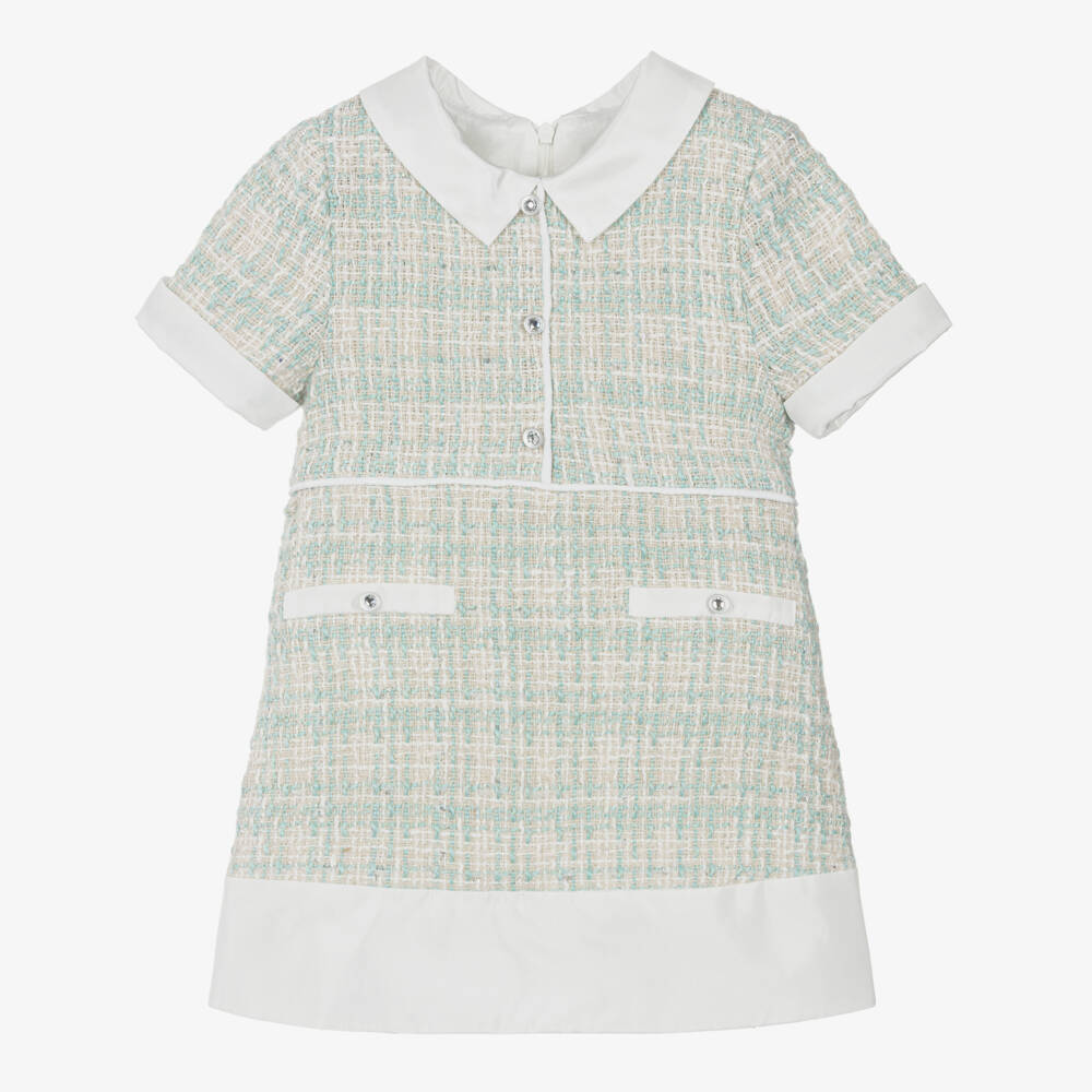 Lapin House-Girls Ivory & Green Tweed Collared Dress | Childrensalon Outlet