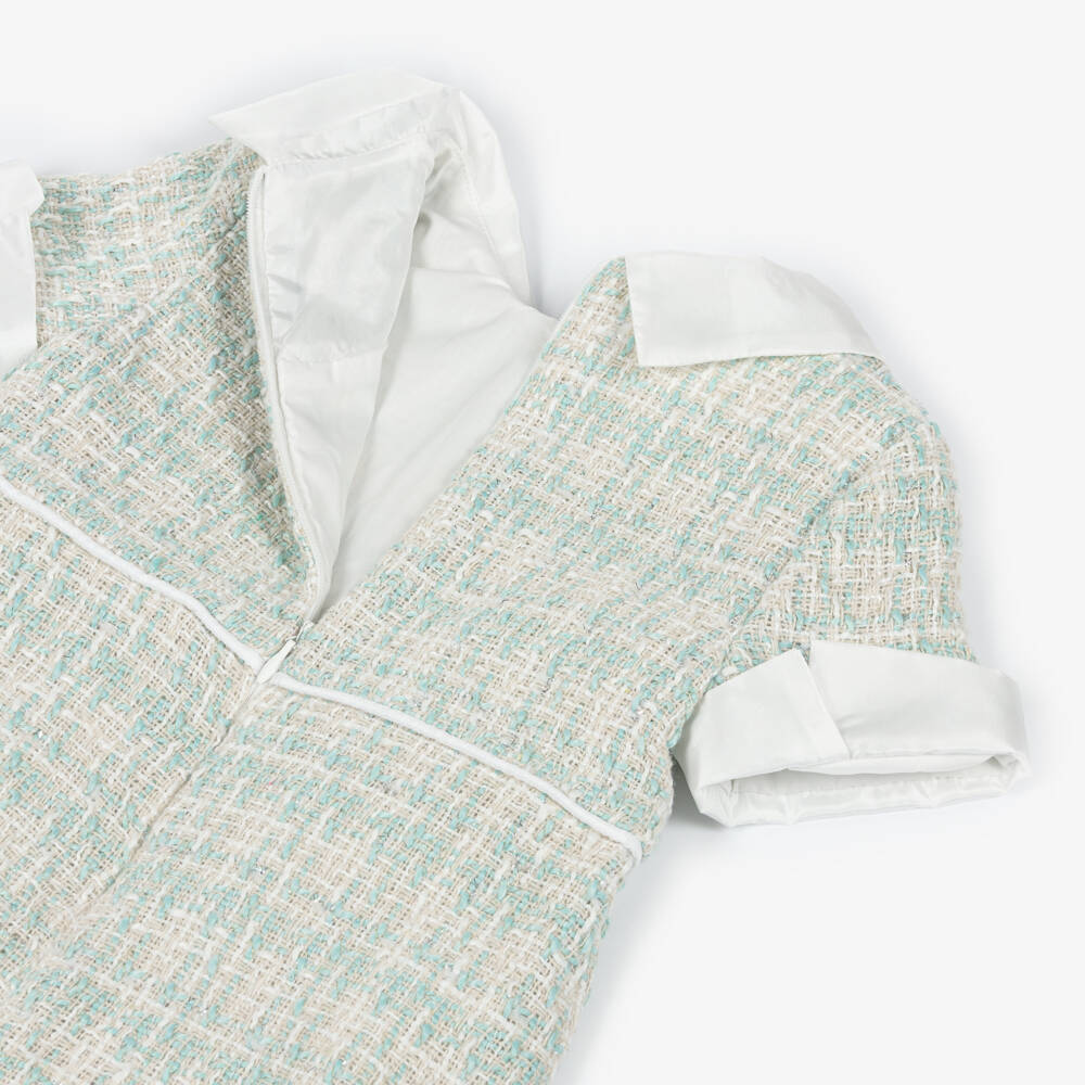 Lapin House-Girls Ivory & Green Tweed Collared Dress | Childrensalon Outlet