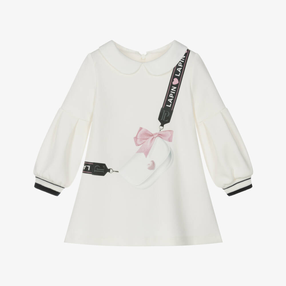 Lapin House-Girls Ivory Jersey Crossbody Bag Dress  | Childrensalon Outlet