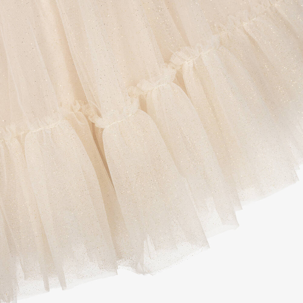 Lapin House-Girls Ivory Jersey & Glittery Gold Tulle Dress | Childrensalon Outlet