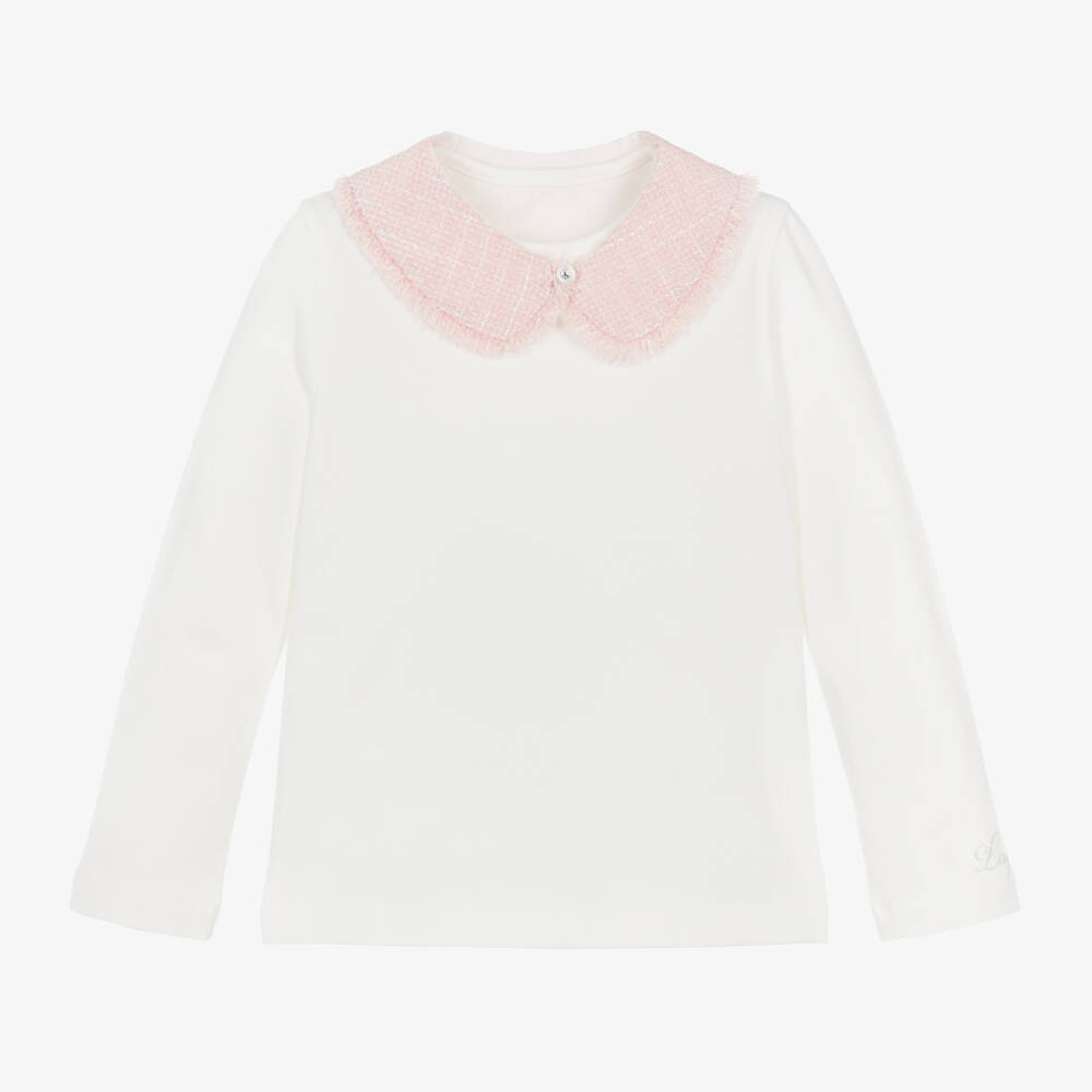 Lapin House-Girls Ivory & Pink Boucle Collar Shirt | Childrensalon Outlet