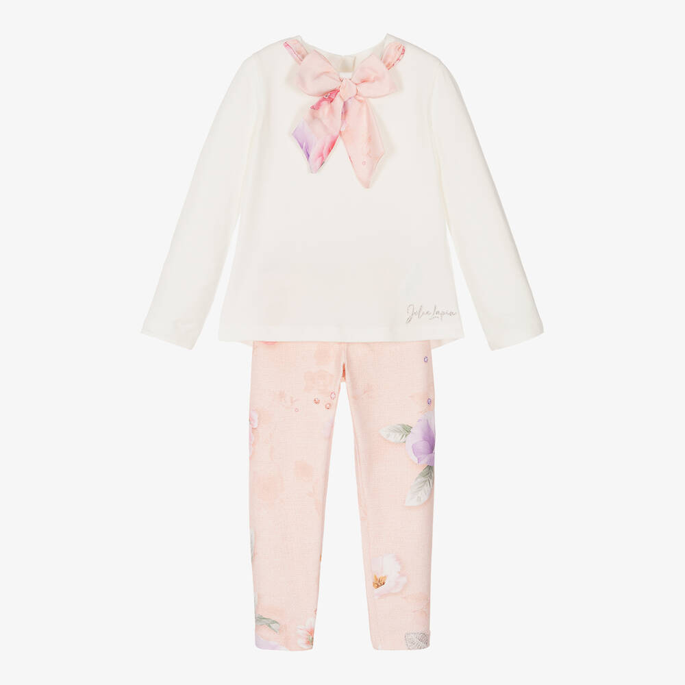Lapin House - Girls Ivory & Pink Cotton Leggings Set | Childrensalon