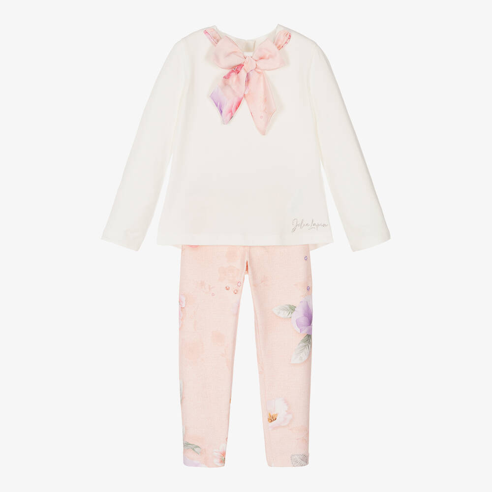 Lapin House-طقم ليقنز  قطن جيرسي لون عاجي وزهري للبنات | Childrensalon Outlet