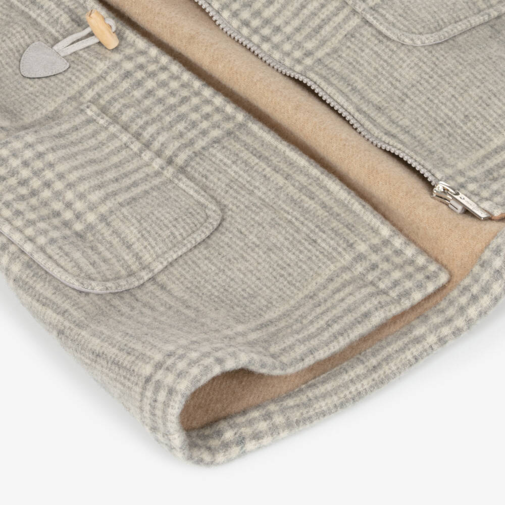 Lapin House-معطف كاروهات صوف لون عاجي ورمادي للبنات | Childrensalon Outlet