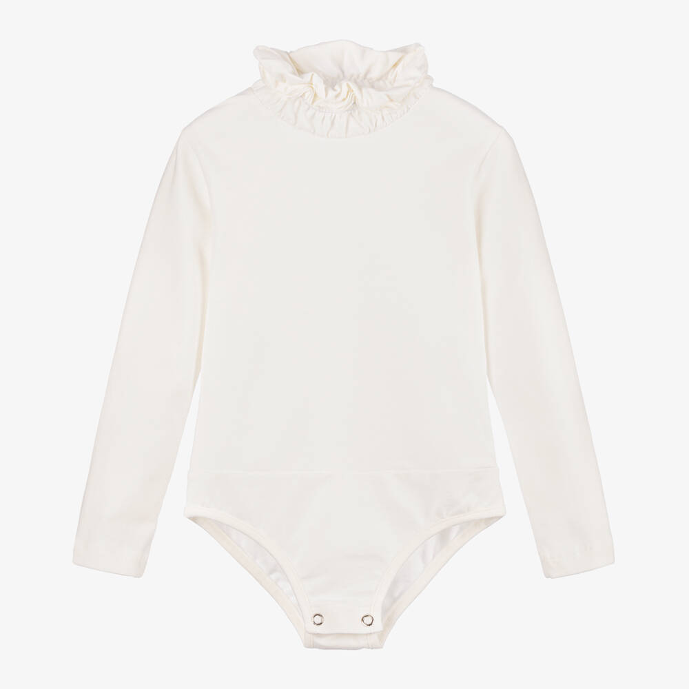 Lapin House-Girls Ivory Ruffle Neck Bodysuit | Childrensalon Outlet