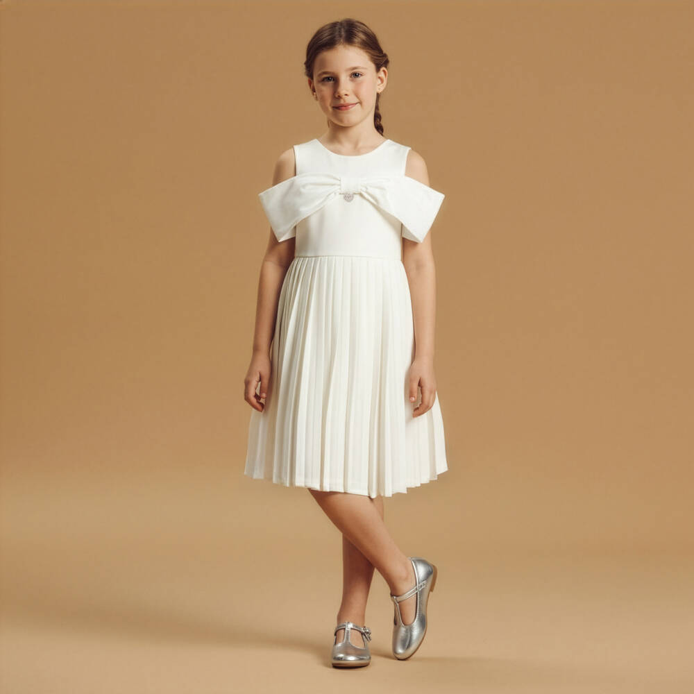 Lapin House-Girls Ivory Satin Bow Dress | Childrensalon Outlet