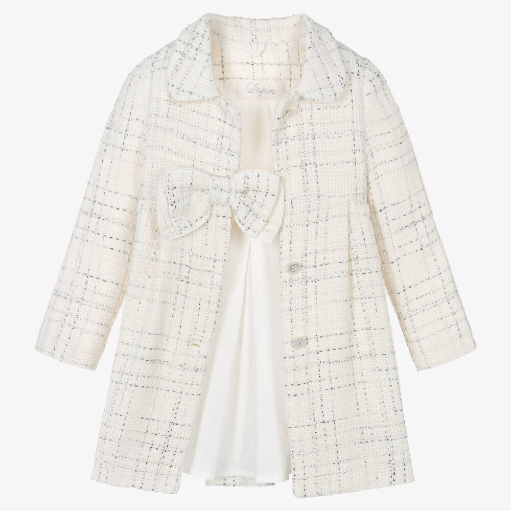 Lapin House-Кремово-серебристое пальто из твида с бантом | Childrensalon Outlet