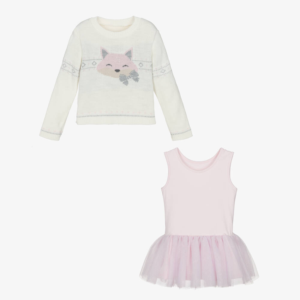 Lapin House-Girls Ivory Sweater & Pink Tulle Dress Set | Childrensalon Outlet