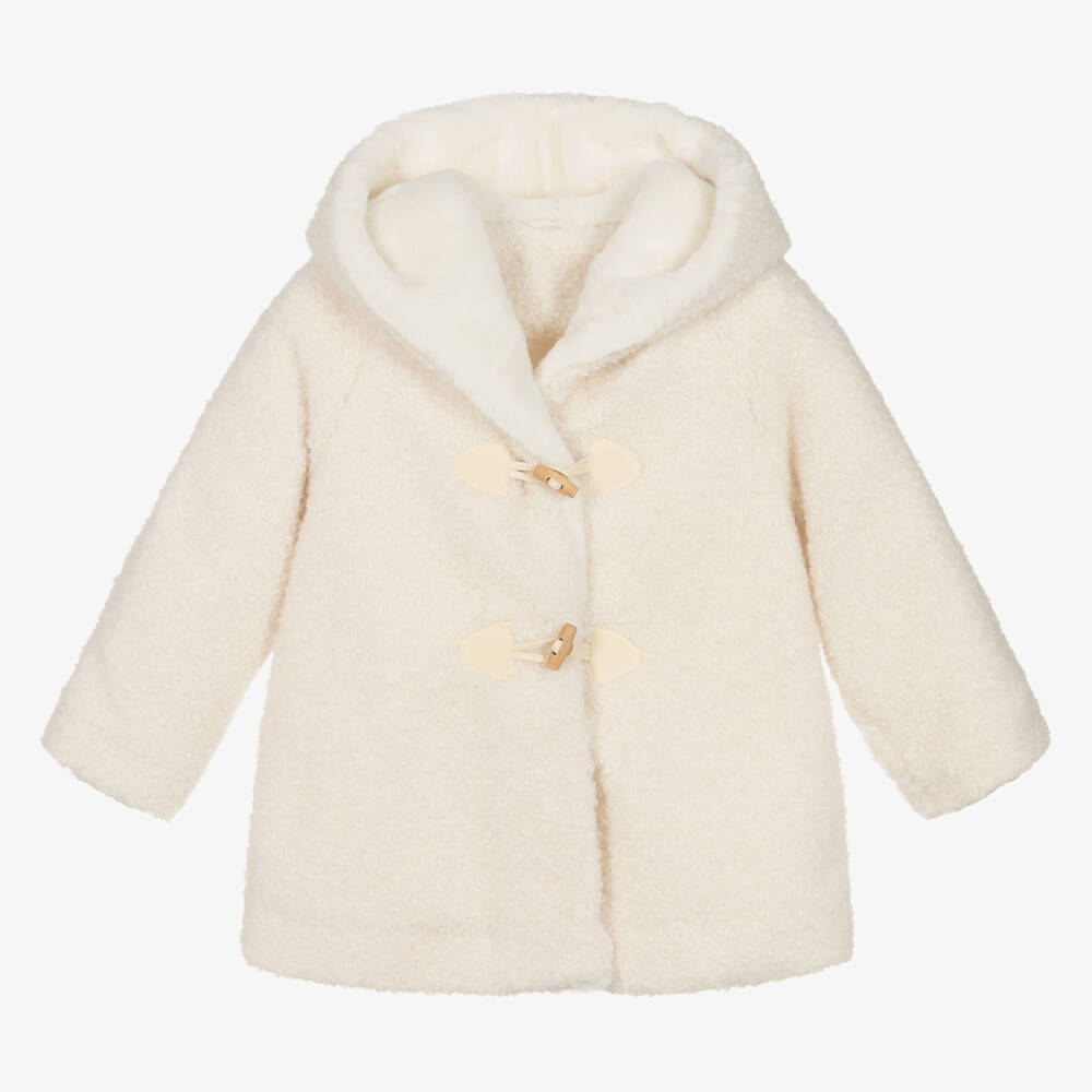 Lapin House - Elfenbeinfarbener Teddy-Fleece-Dufflecoat mit Kapuze für Mädchen | Childrensalon