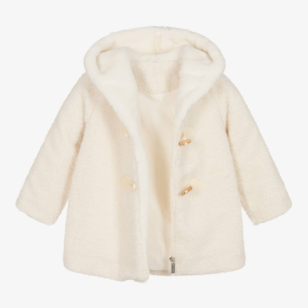 Lapin House Girls Ivory Teddy Fleece Hooded Duffle Coat Childrensalon Outlet