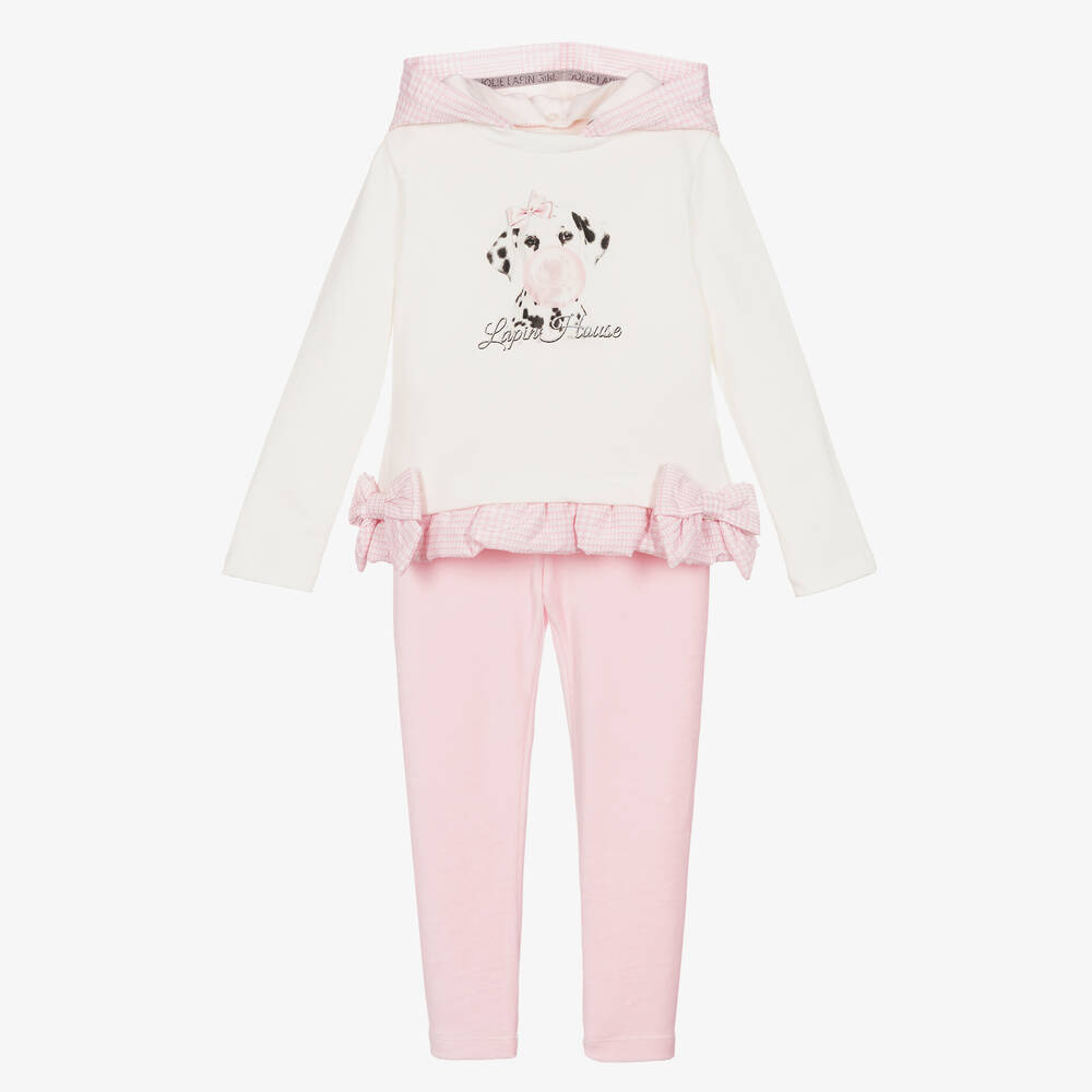 Lapin House-طقم ليقنز  وتوب مزيج قطن لون عاجي وزهري | Childrensalon Outlet