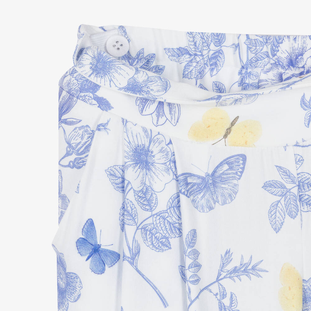 Lapin House-Girls Ivory Trouser Set with Blue Floral Pattern | Childrensalon Outlet