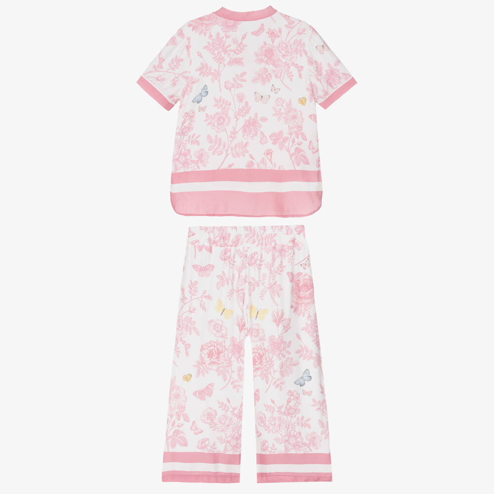 Lapin House-Girls Ivory Trouser Set with Pink Floral Pattern | Childrensalon Outlet