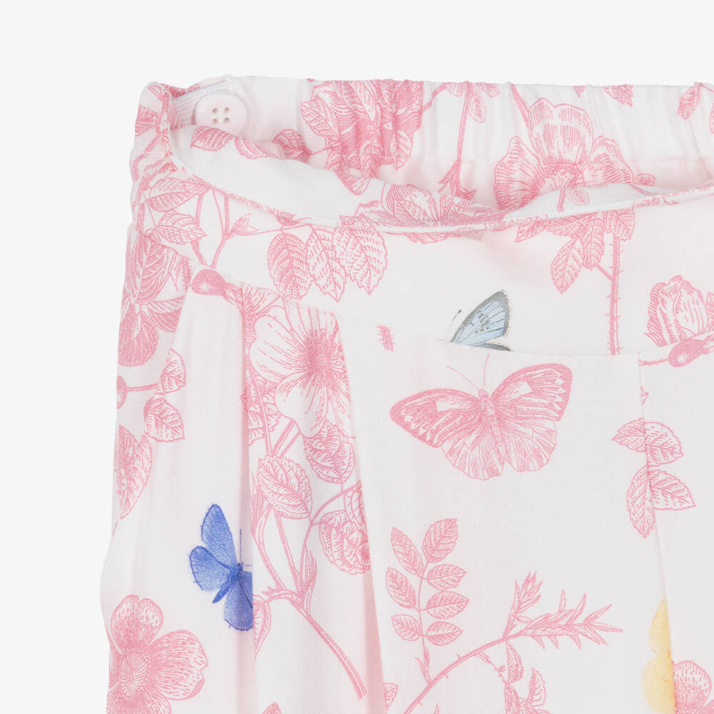 Lapin House-Girls Ivory Trouser Set with Pink Floral Pattern | Childrensalon Outlet