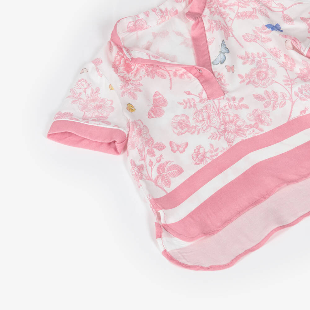 Lapin House-Girls Ivory Trouser Set with Pink Floral Pattern | Childrensalon Outlet