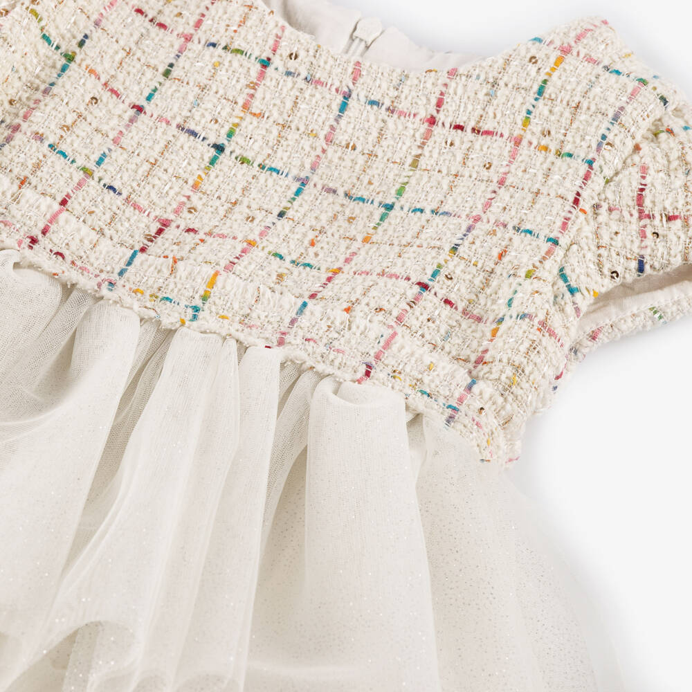 Lapin House-Girls Ivory Tulle & Tweed Dress | Childrensalon Outlet