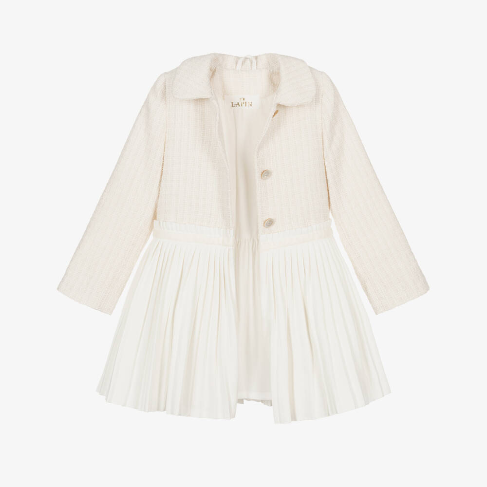 Lapin House-Girls Ivory Tweed Pleated Coat | Childrensalon Outlet