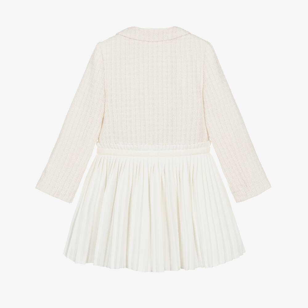 Lapin House-Girls Ivory Tweed Pleated Coat | Childrensalon Outlet
