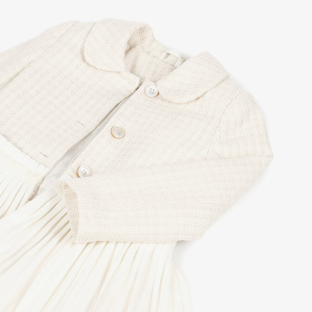 Lapin House-Girls Ivory Tweed Pleated Coat | Childrensalon Outlet