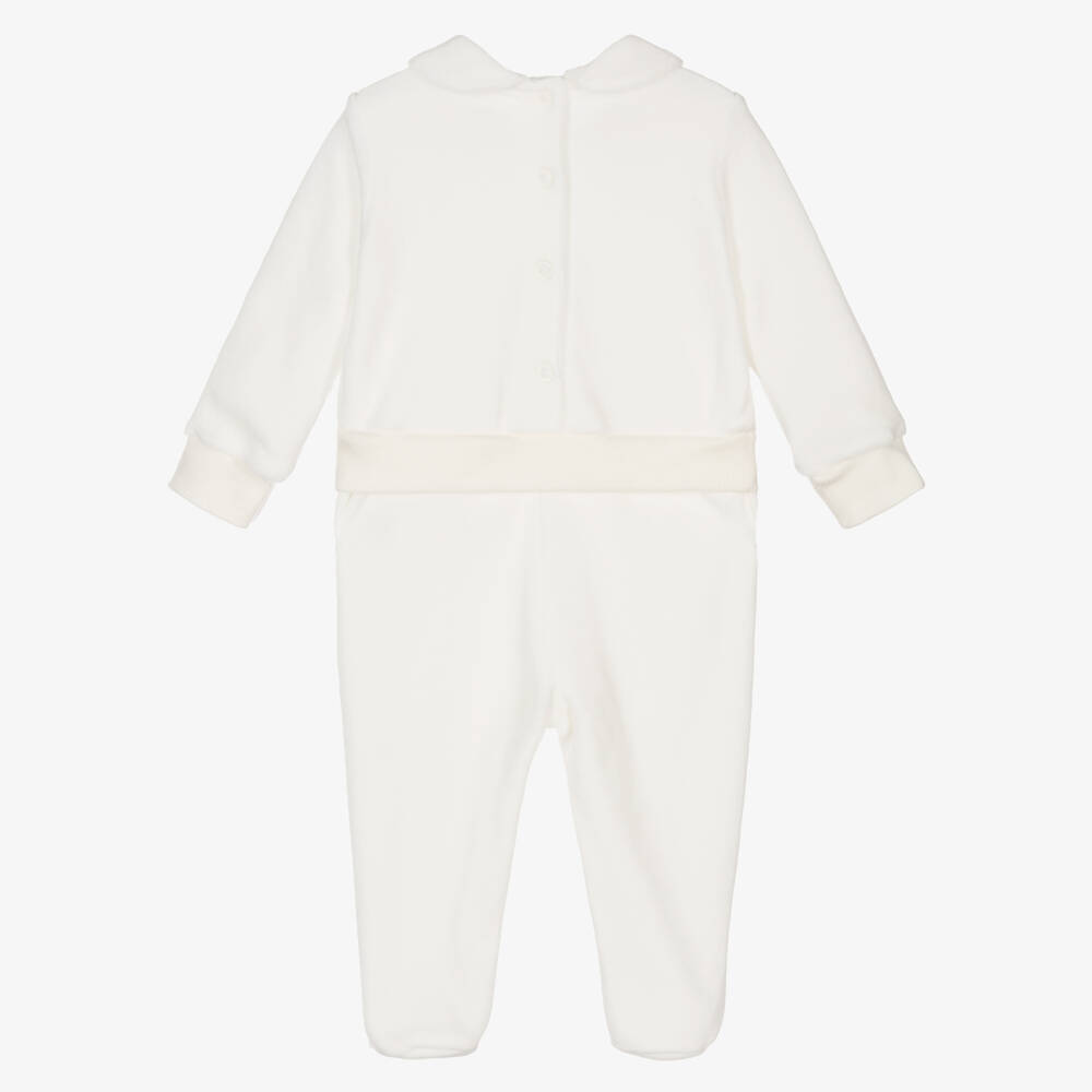 Lapin House-Girls Ivory Velour Babygrow with Teddy Bear Motif | Childrensalon Outlet
