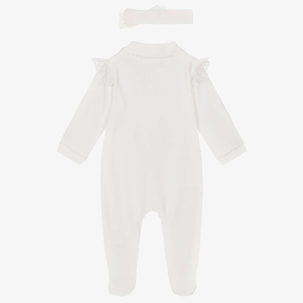 Lapin House-Girls Ivory Velour Babysuit & Hairband | Childrensalon Outlet