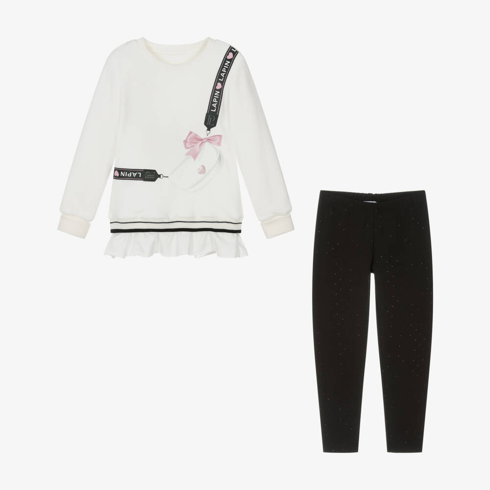 Lapin House-Girls Ivory Velour Top & Black Leggings Set | Childrensalon Outlet
