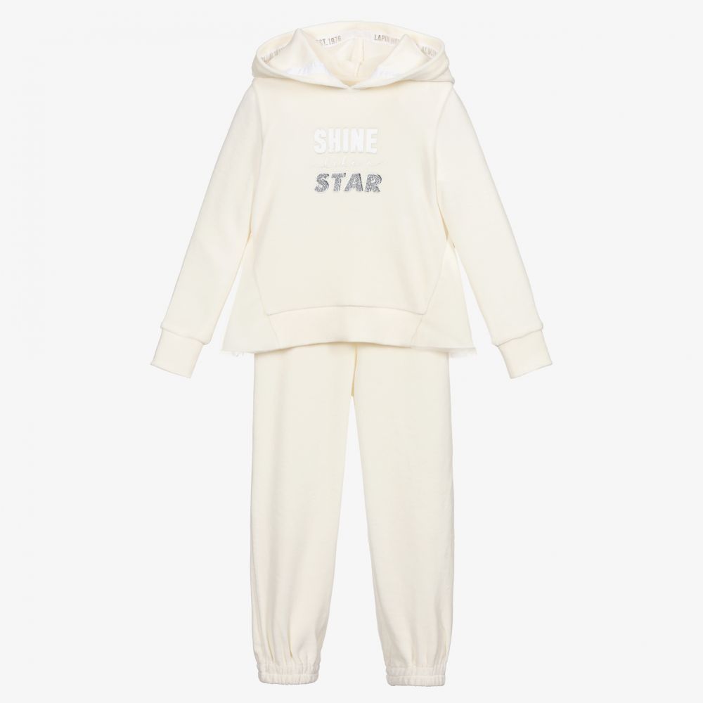 Lapin House - Girls Ivory Velour Tracksuit | Childrensalon