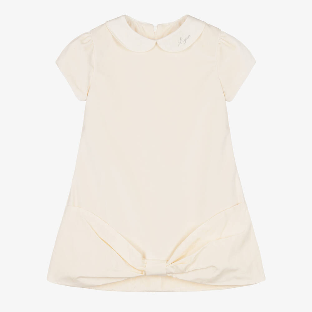 Lapin House-Girls Ivory Velvet Bow Dress | Childrensalon Outlet