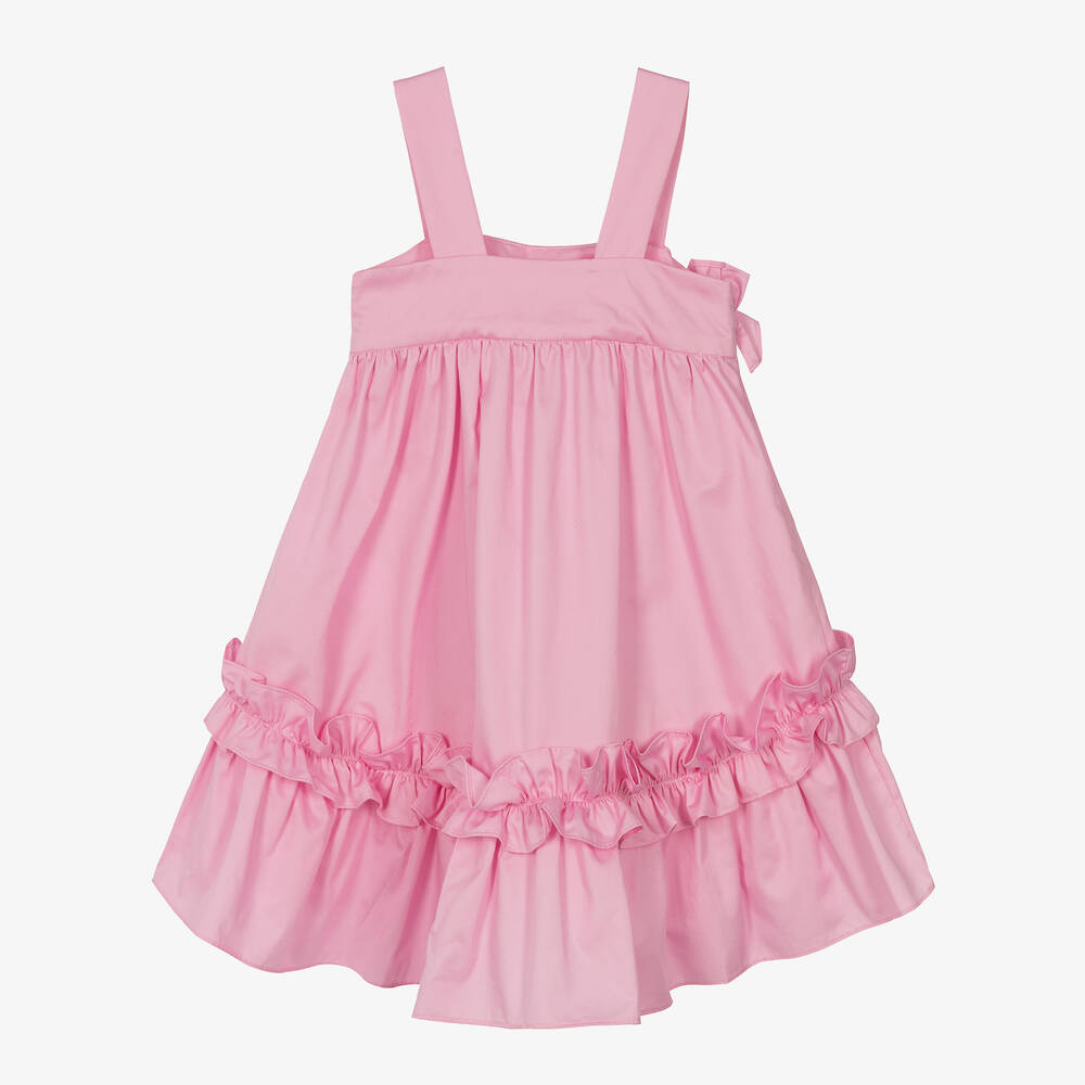 Lapin House-فستان قطن بوبلين لون زهري مزين بكشكش | Childrensalon Outlet