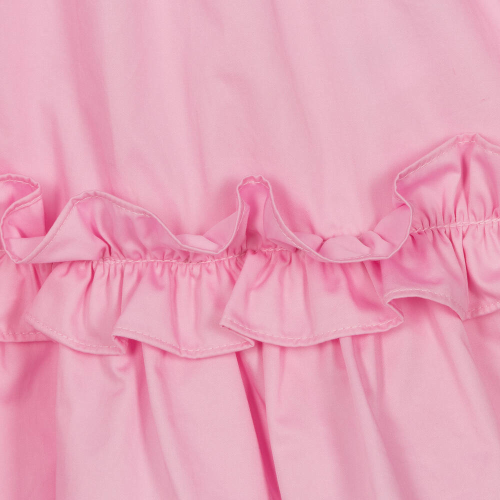 Lapin House-فستان قطن بوبلين لون زهري مزين بكشكش | Childrensalon Outlet