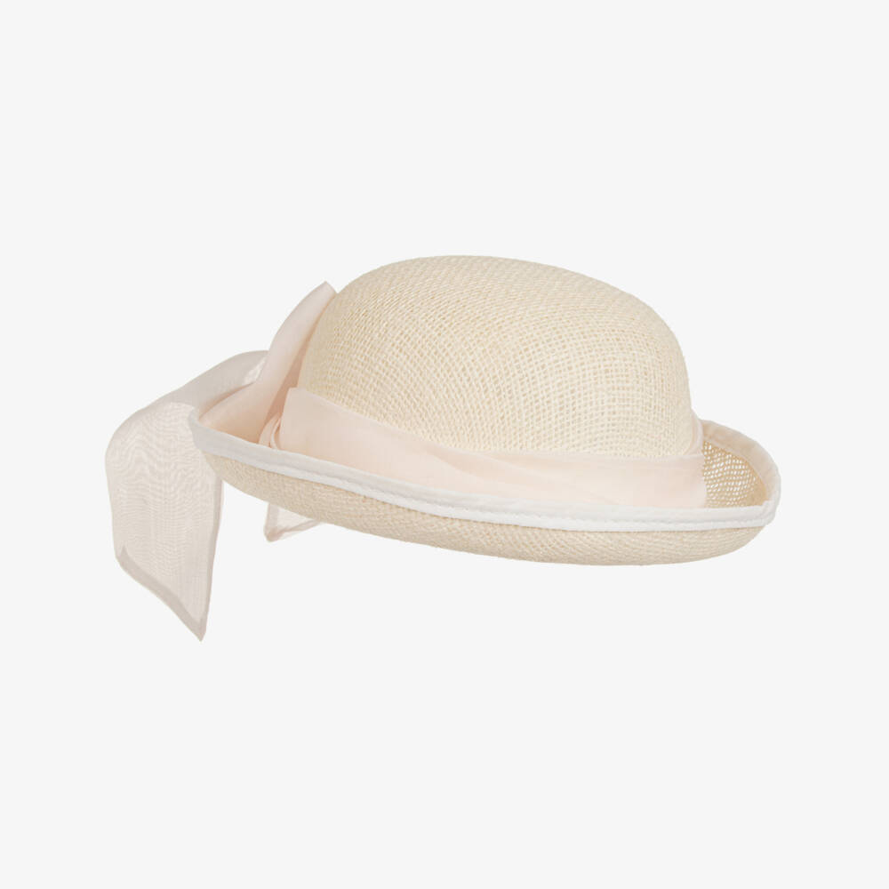 Lapin House-Girls Linen Straw Sun Hat with Pink Accent | Childrensalon Outlet