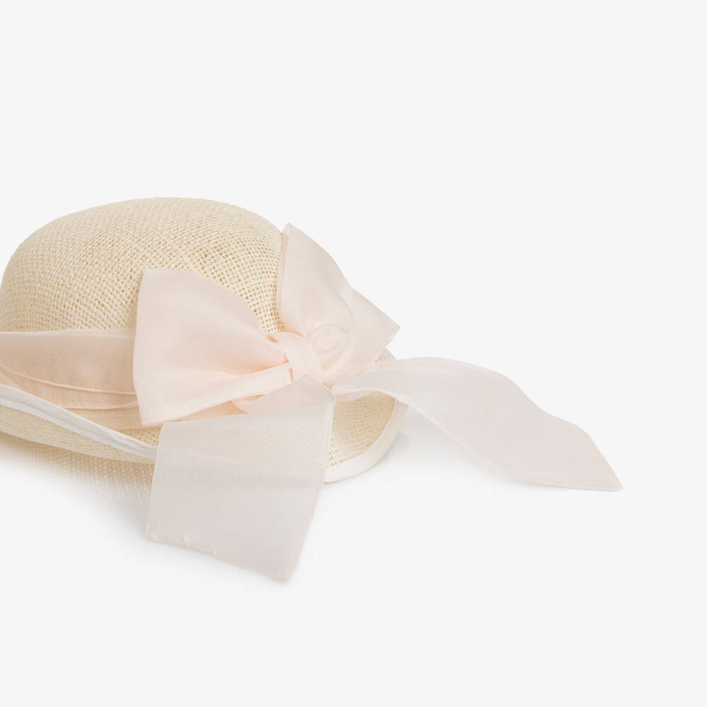 Lapin House-Girls Linen Straw Sun Hat with Pink Accent | Childrensalon Outlet