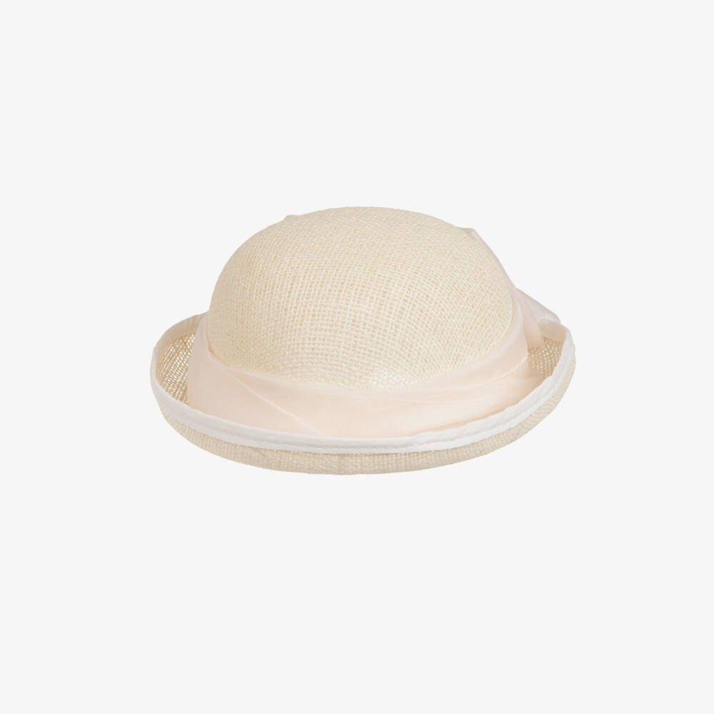 Lapin House-Girls Linen Straw Sun Hat with Pink Accent | Childrensalon Outlet