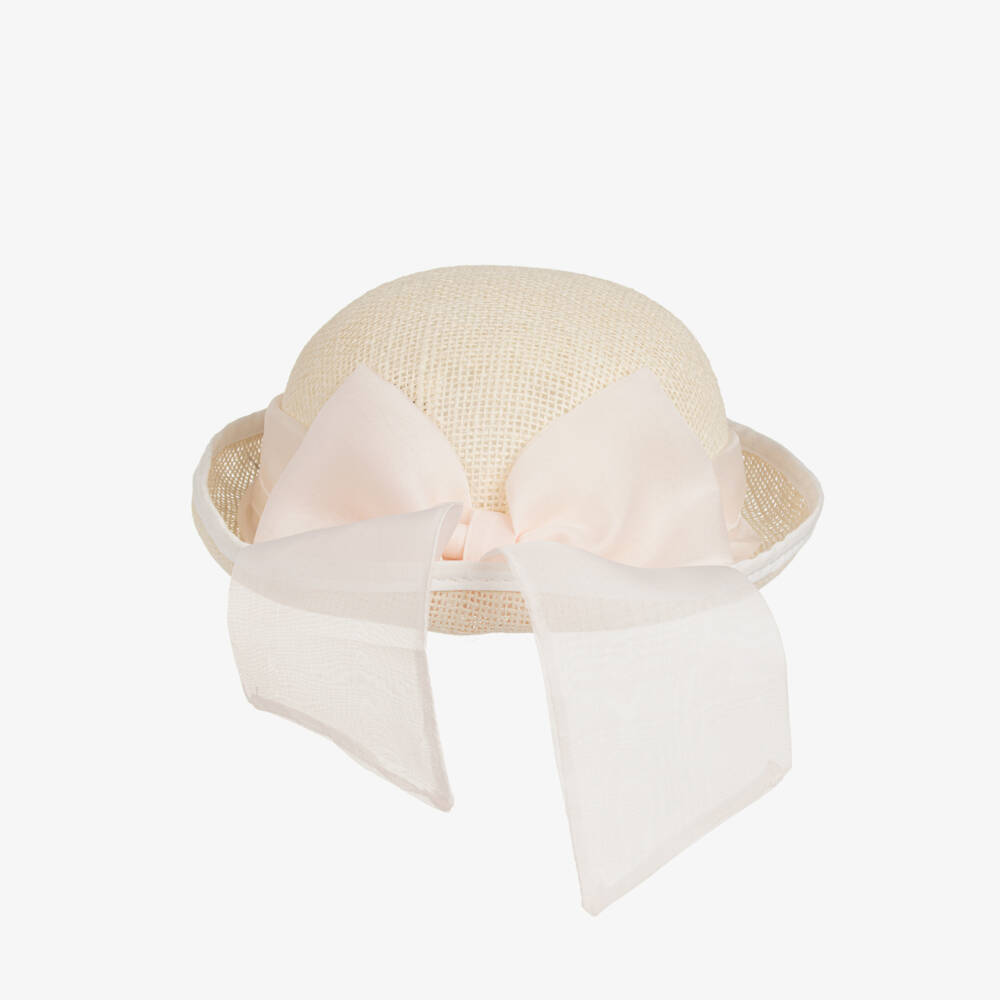Lapin House-Girls Linen Straw Sun Hat with Pink Accent | Childrensalon Outlet