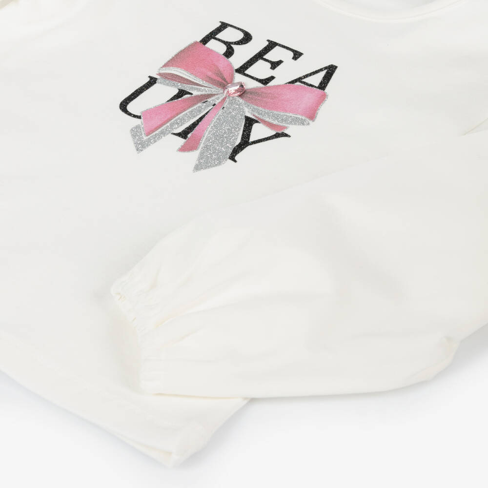 Lapin House-توب قطن جيرسي لون عاجي للبنات | Childrensalon Outlet