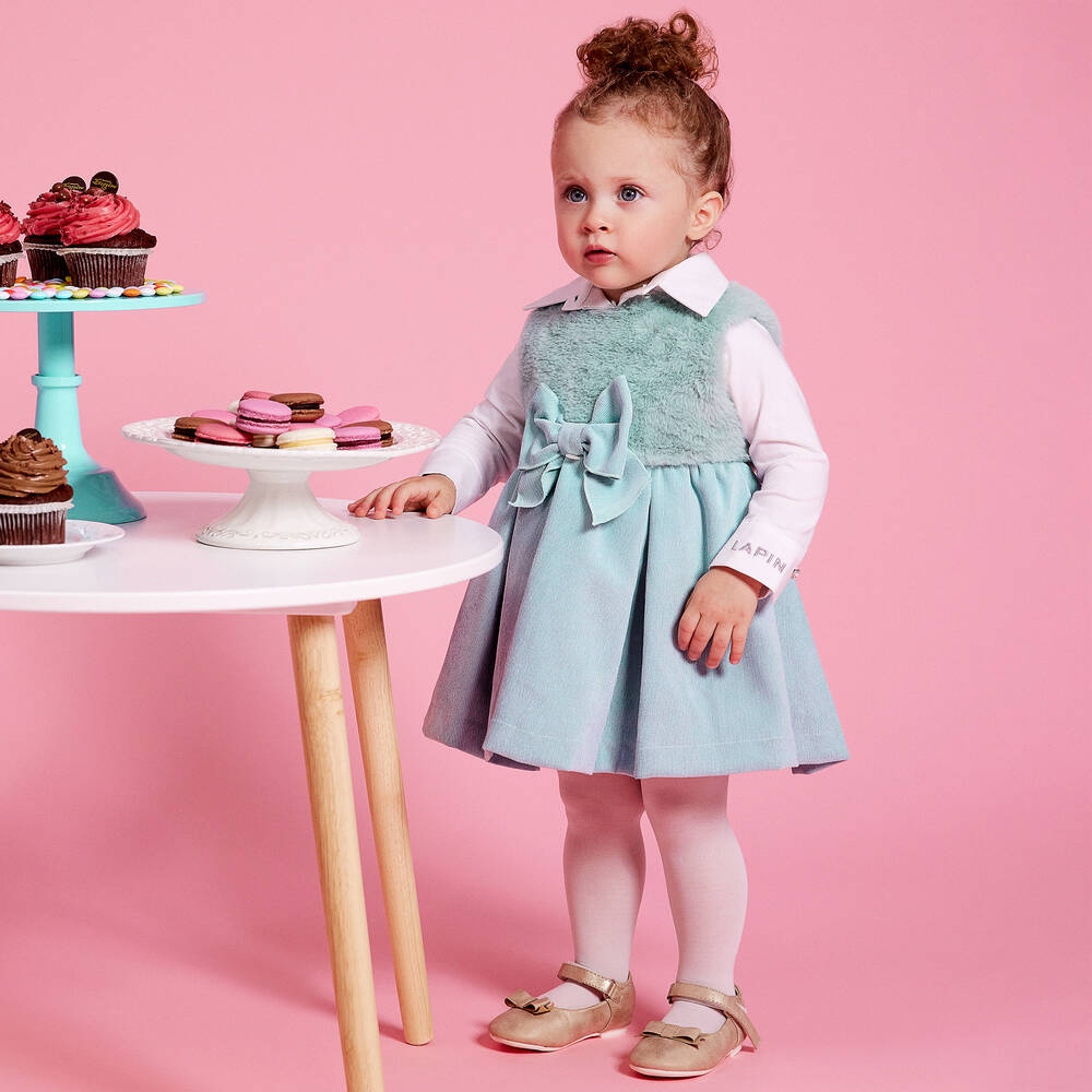 Lapin House-Girls Mint Green Plush & Corduroy Dress | Childrensalon Outlet