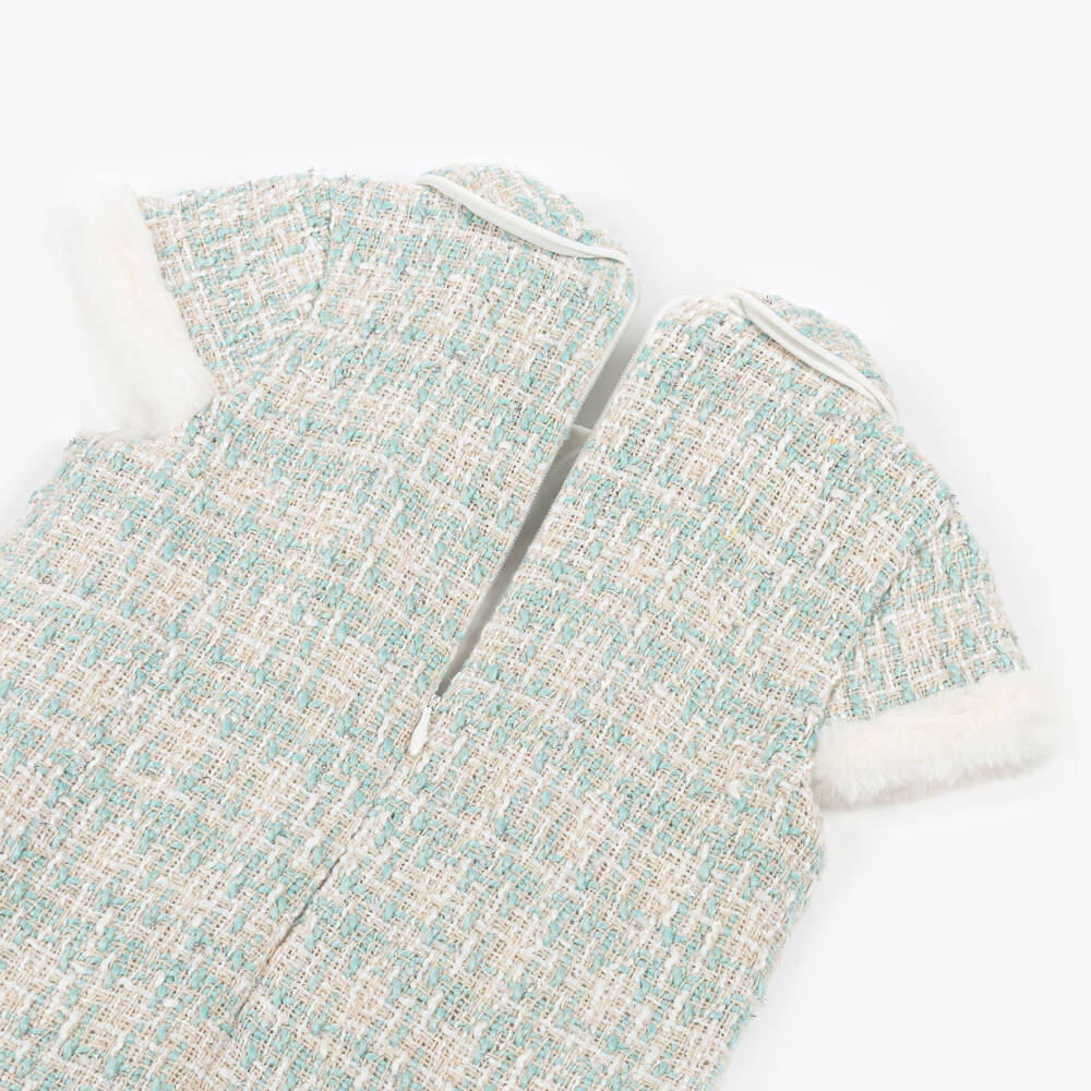 Lapin House-Girls Mint Green Tweed Dress with Faux Fur Trim | Childrensalon Outlet