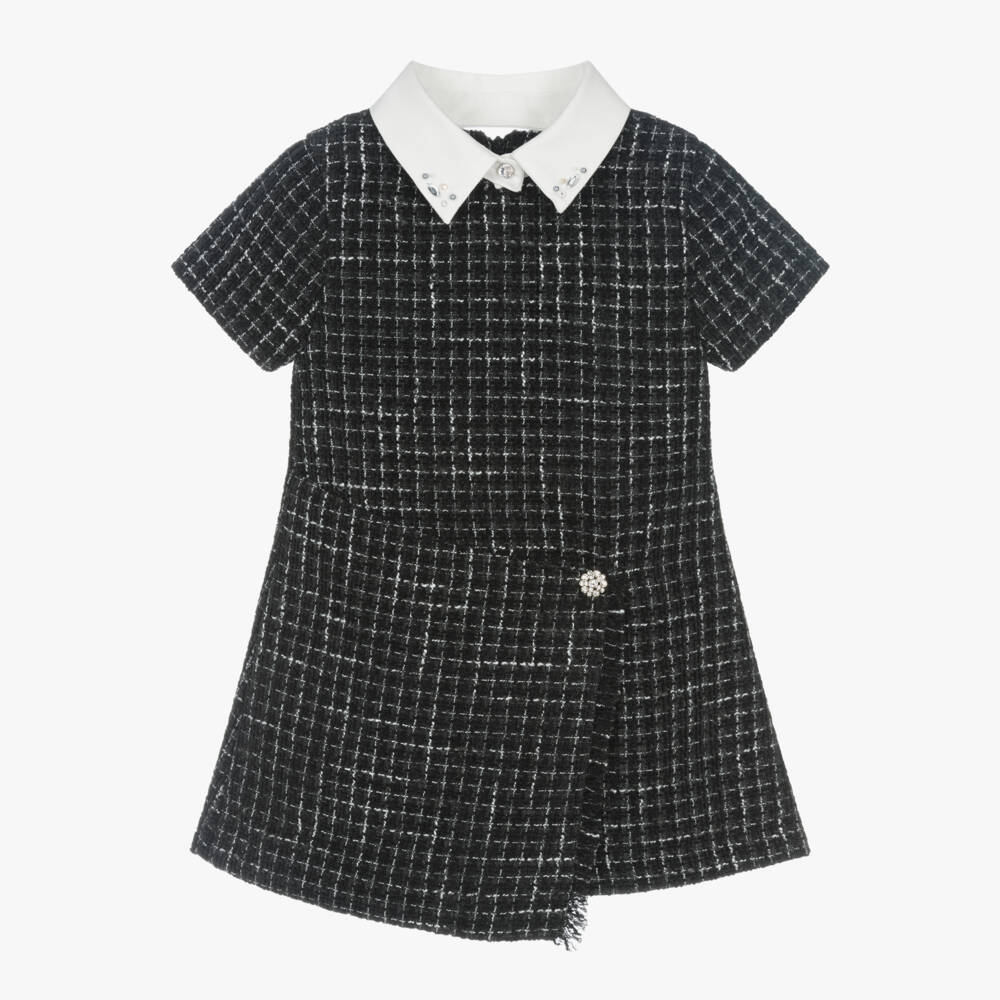 Lapin House-Girls Monochrome Tweed Dress | Childrensalon Outlet